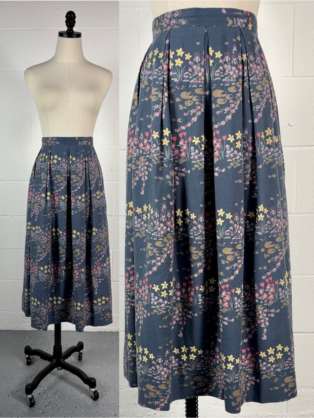 Vintage 80s Susan Bristol Skirt Botanical Floral Rock Garden Wool Blend USA M 10